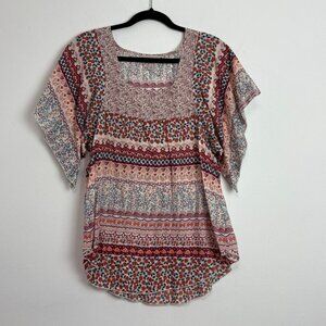 Decree Patchwork Floral Blouse Women’s Large Square Neck Boho Festival Style Top